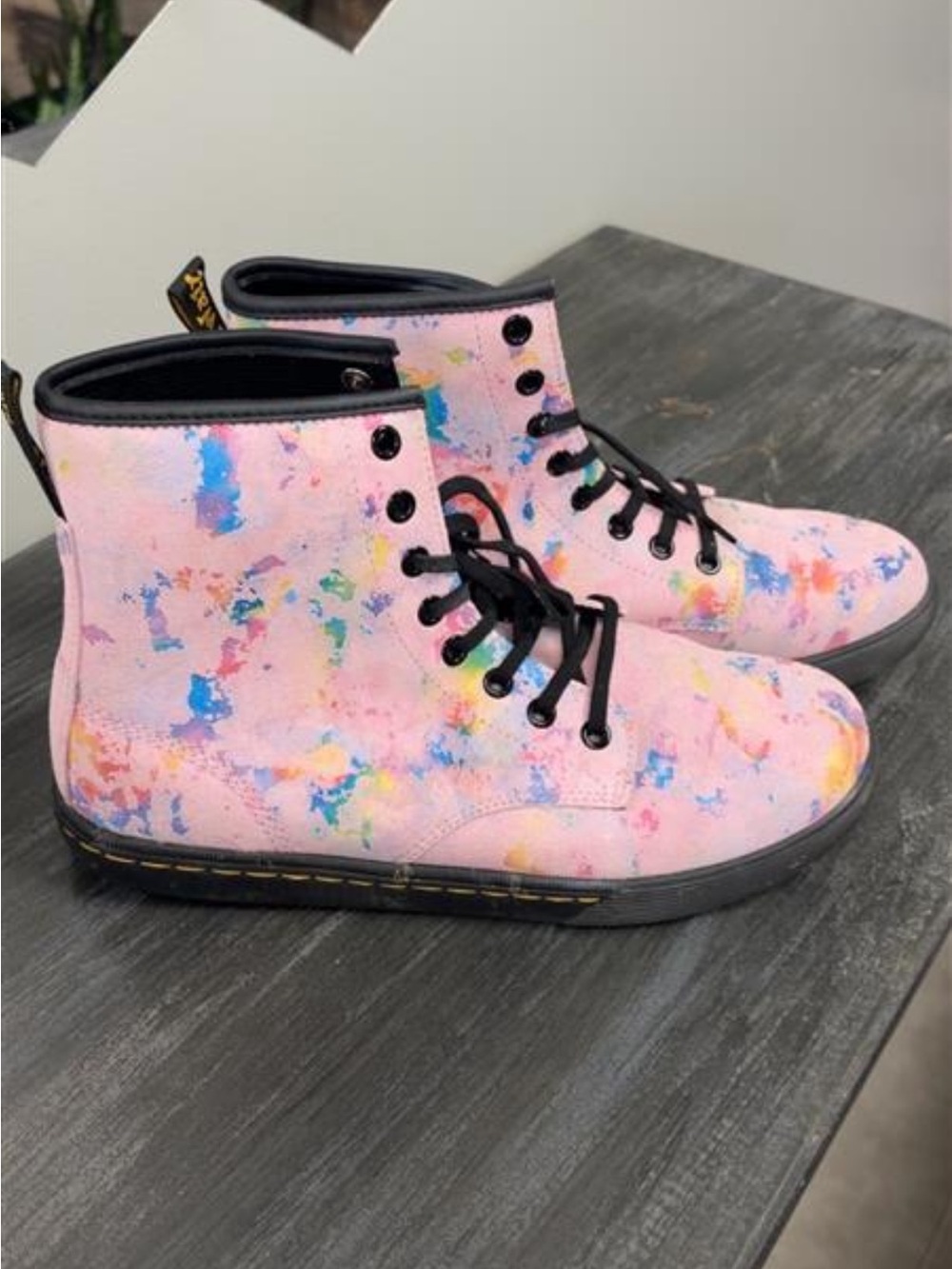 Dr. Martens Pink Paint-Splash Lace-Up Boots